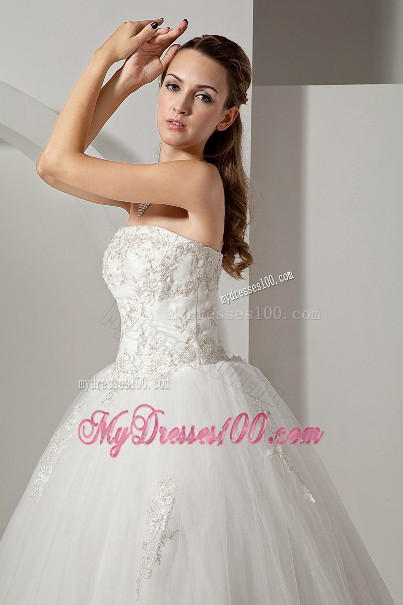 Desirable Embroidery Strapless White Dress for Brides in Style