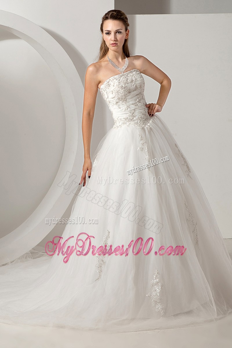 Desirable Embroidery Strapless White Dress for Brides in Style