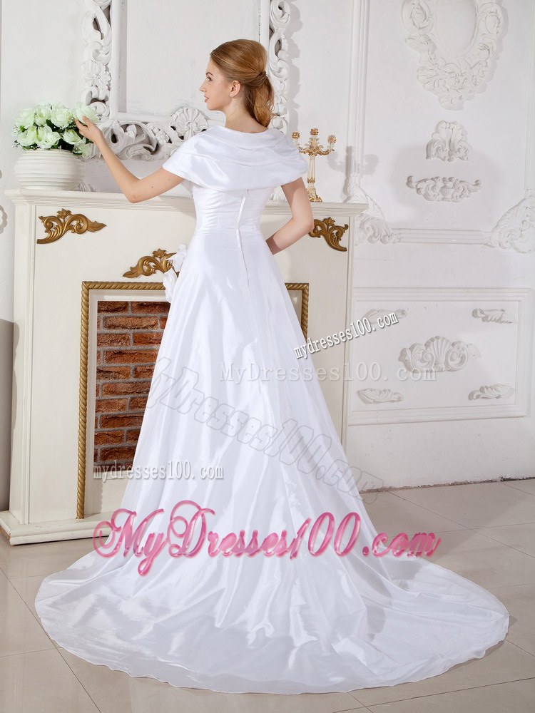 Square Neck Cap Sleeves Bridal gown for Wedding with Hand Made Flowers