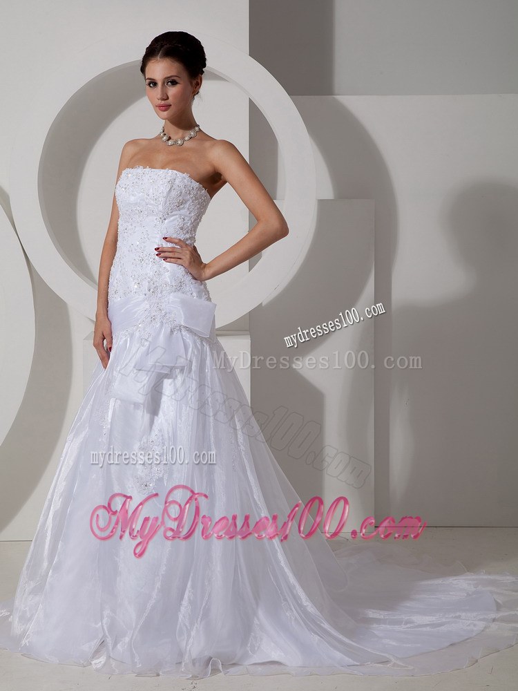 A-line Sweetheart Court Train Wedding Dress with Hand Made Flower