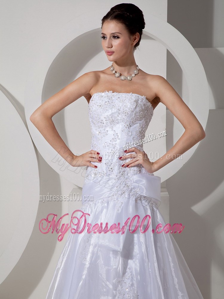 A-line Sweetheart Court Train Wedding Dress with Hand Made Flower