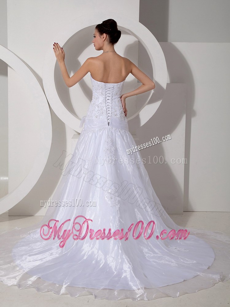 A-line Sweetheart Court Train Wedding Dress with Hand Made Flower