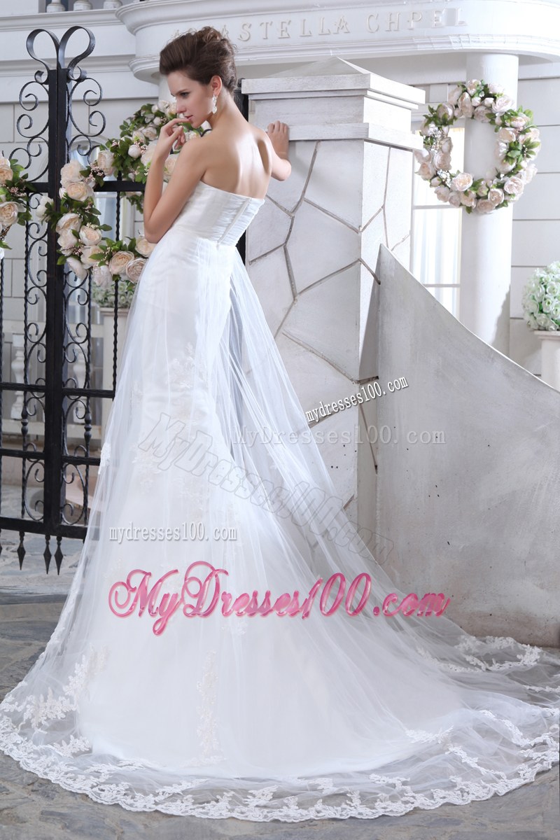 Sweetheart Mermaid Brush Train Bridal Gowns with Lace Flower Hemline