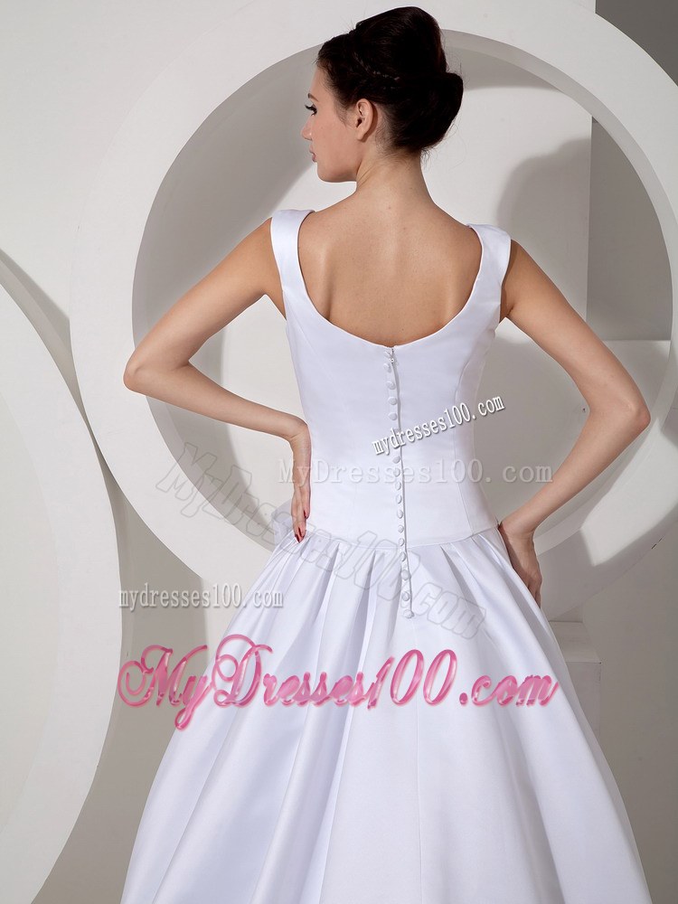 Simple Straps Square Court Train Wedding Dress with Hand Made Flowers