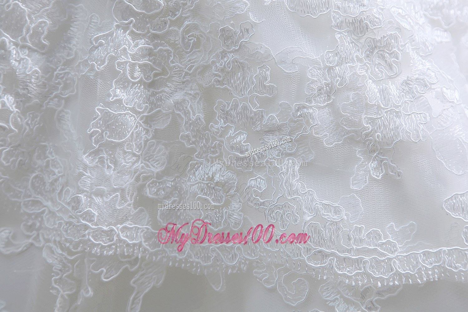 Lace Flowers Strapless Wedding Dresses with Brush Train and A Bowknot Back