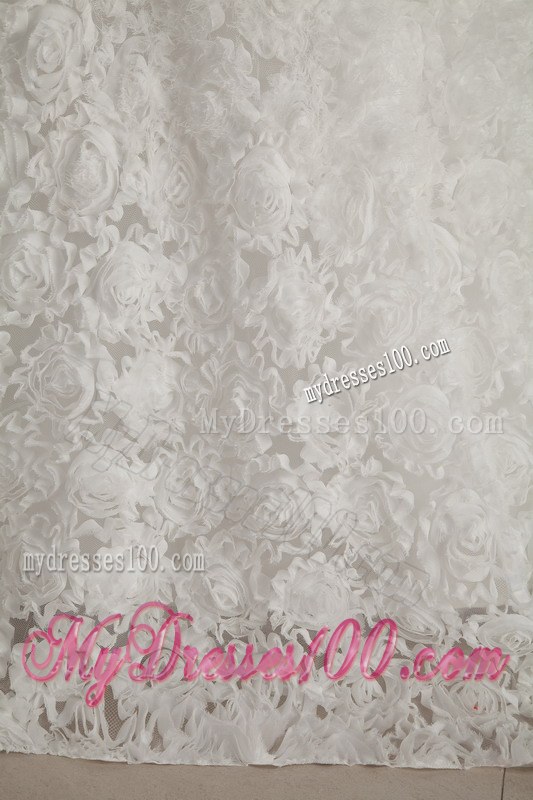 Beaded Special Embossed Fabric White Bridal Gown Chapel Train