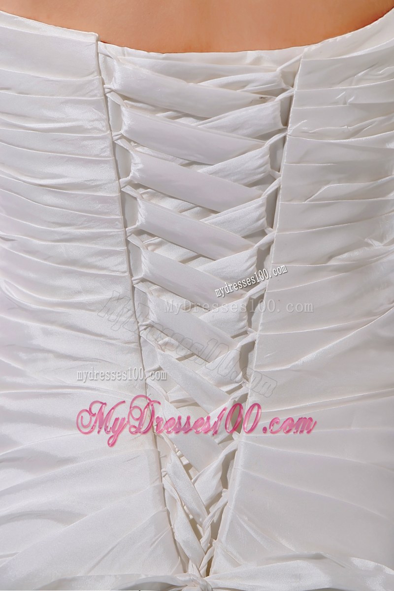 One Shoulder Ruching and Appliques Puffy Dress for Brides with Court Train