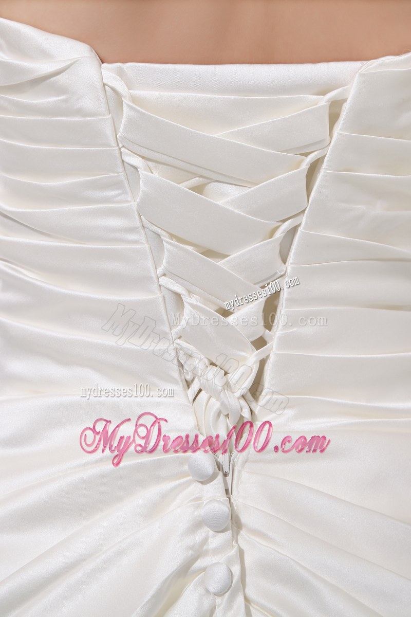 Ruching Slit and Lace Flowers Decorated Court Tain Bridal Gowns