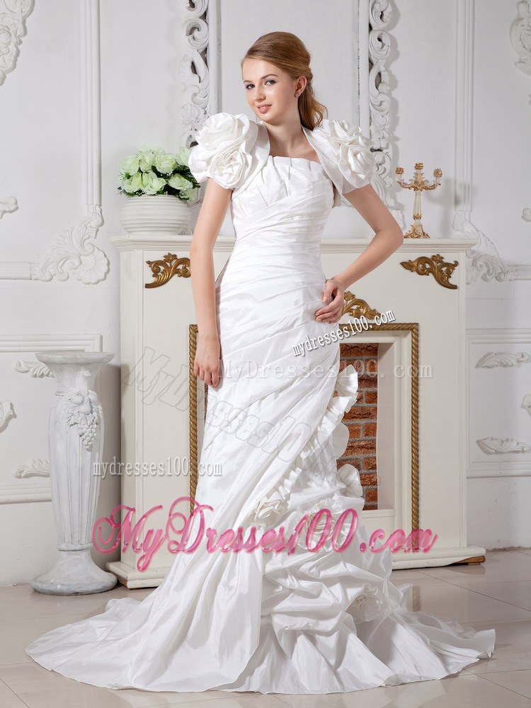 Mermaid Hand Made Flowers and Ruche Decorate Wedding Gown with Jacket