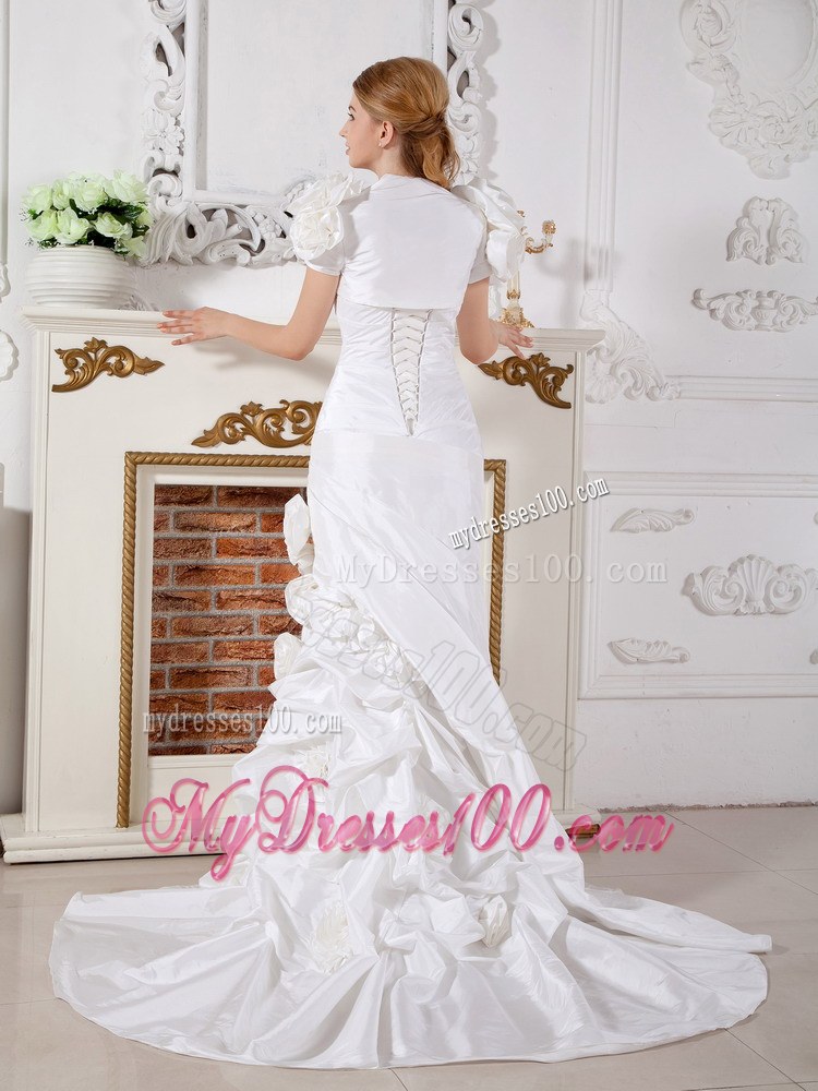 Mermaid Hand Made Flowers and Ruche Decorate Wedding Gown with Jacket