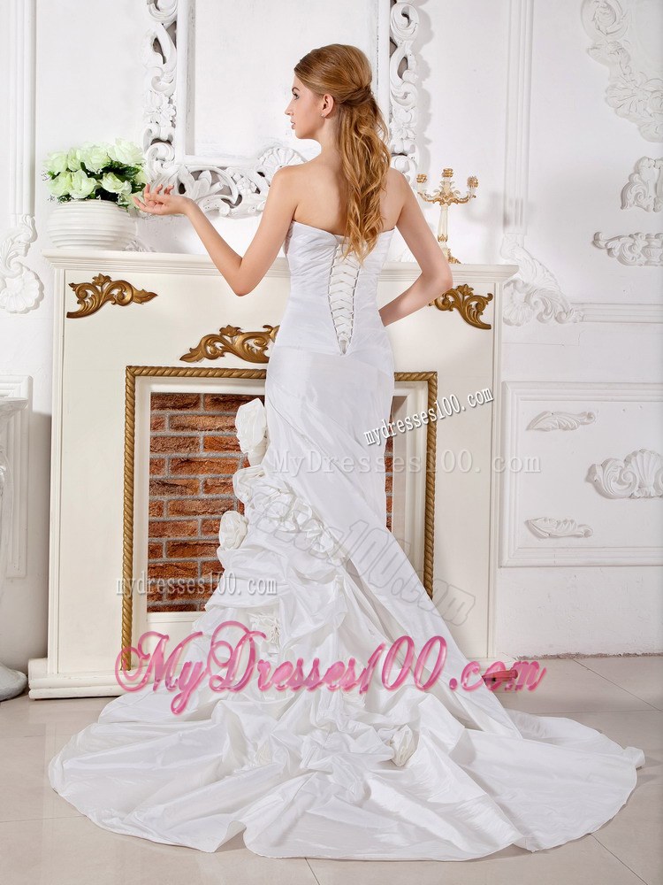 Mermaid Hand Made Flowers and Ruche Decorate Wedding Gown with Jacket