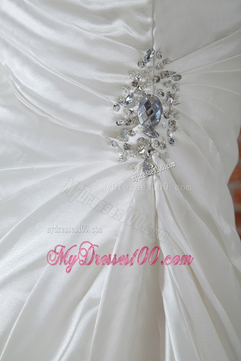 Pretty One Shoulder Beaded Ruche Mermaid Dress for Brides in White