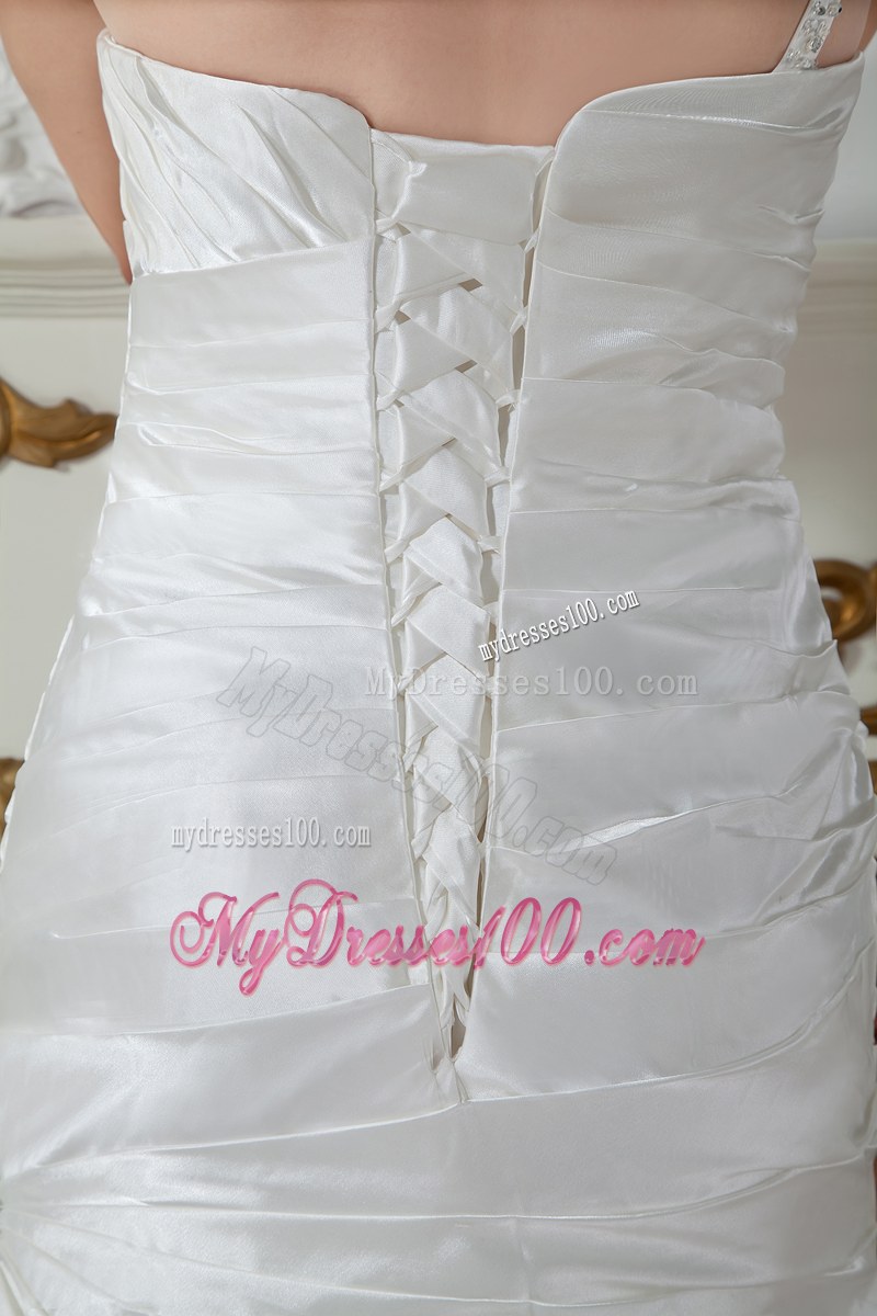 Pretty One Shoulder Beaded Ruche Mermaid Dress for Brides in White
