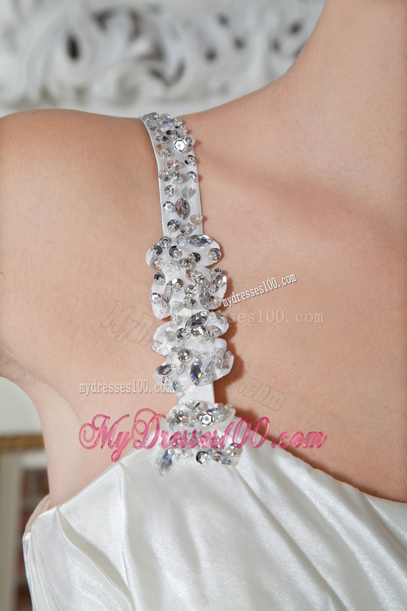 Pretty One Shoulder Beaded Ruche Mermaid Dress for Brides in White