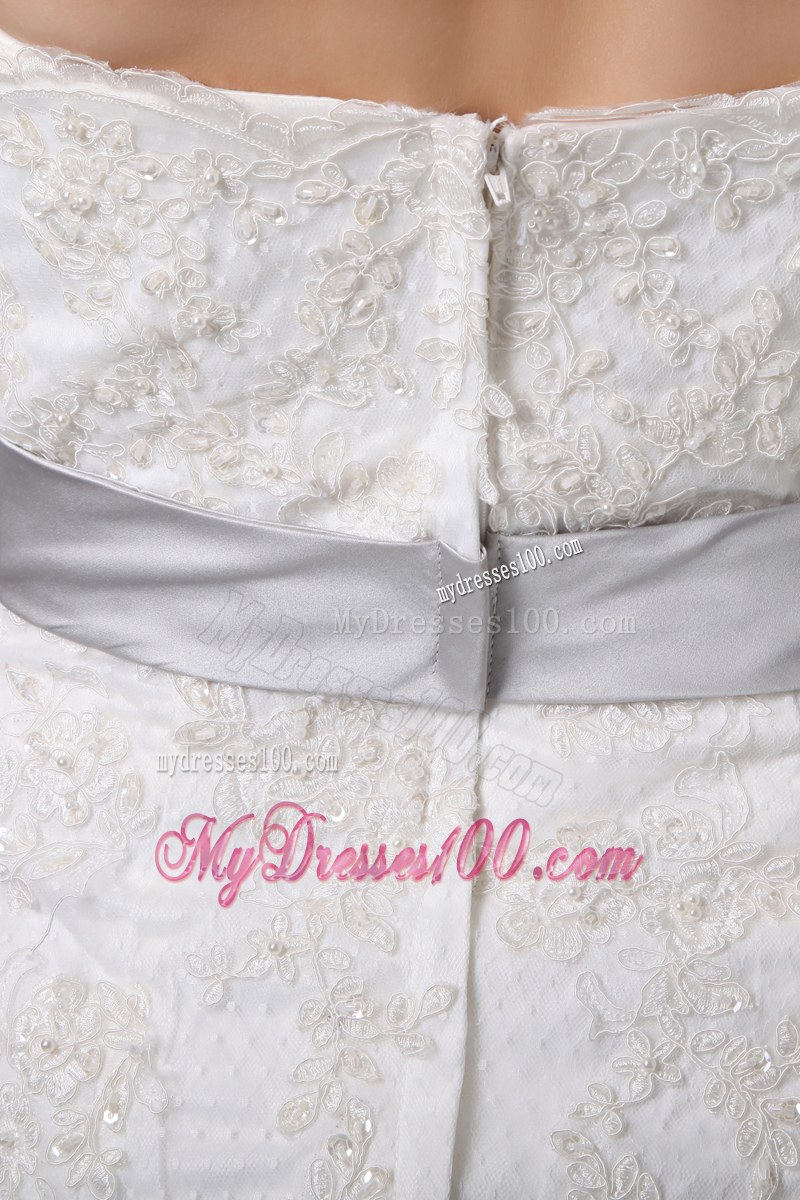 Petal Neckline Sweep Train Wedding Dresses with Handle Flowers Sash