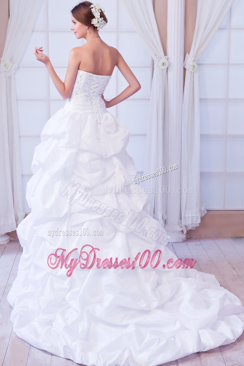 Sweetheart Pick-ups Corset Back White Dress for Wedding Appliques