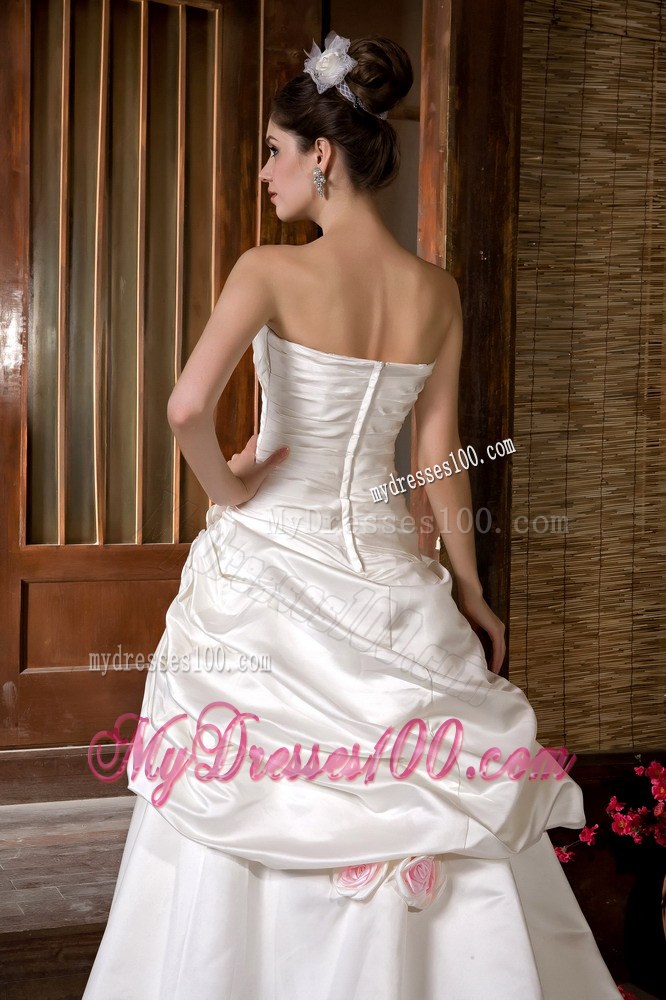 Ruching Pick-ups Two Layers Wedding Dress with Handle Flowers and Court Train
