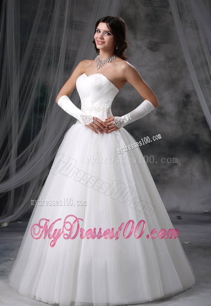 Simple A-line Floor-length White Hall Wedding Dress with Gloves