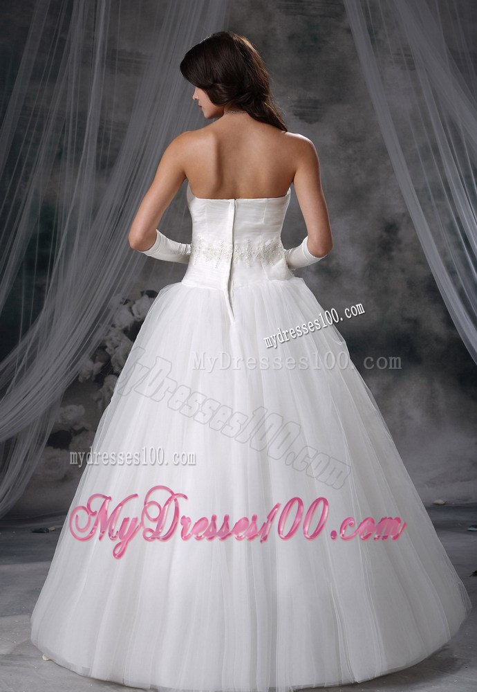 Simple A-line Floor-length White Hall Wedding Dress with Gloves