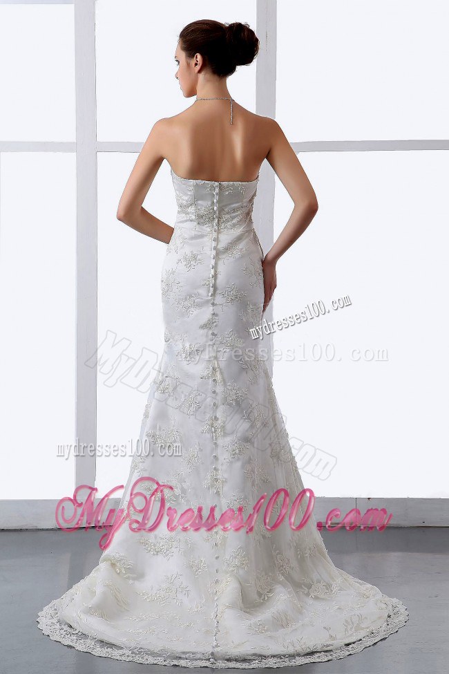 Mermaid Brush Train White Bridal Dresses for Wedding with Embroidery