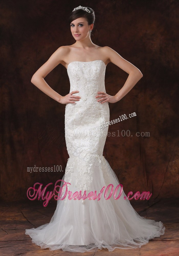 Lace and Tulle Trumpet Dresses for Wedding with Brush and Lace-up