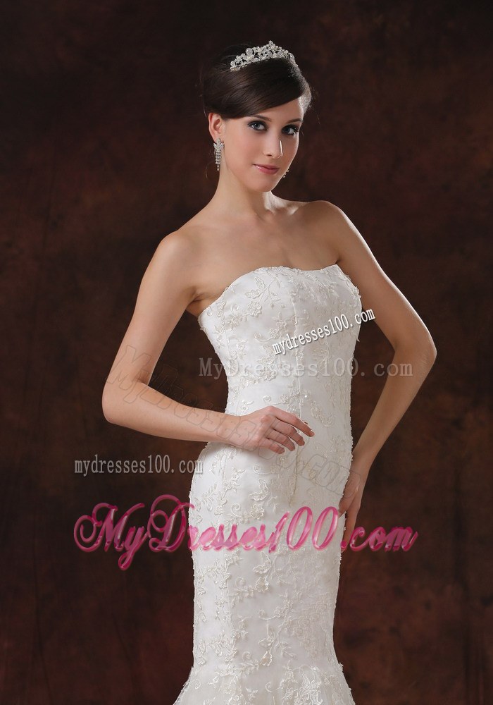 Lace and Tulle Trumpet Dresses for Wedding with Brush and Lace-up