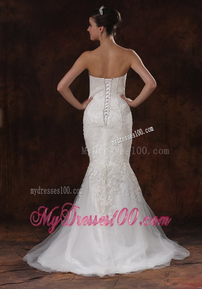 Lace and Tulle Trumpet Dresses for Wedding with Brush and Lace-up
