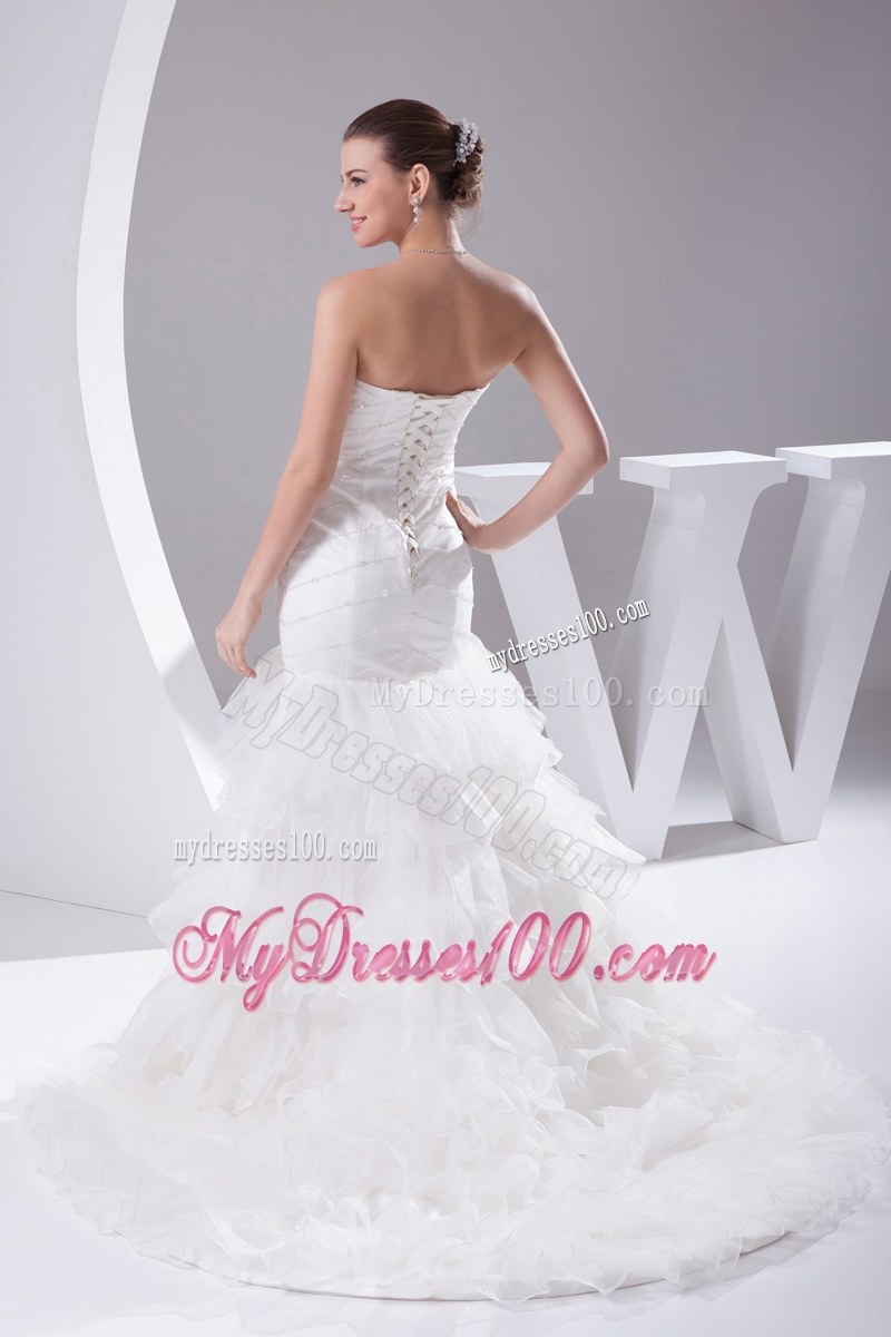Diamonds Appliques and Ruffled Layers Decorated Trumpet Dress for Brides