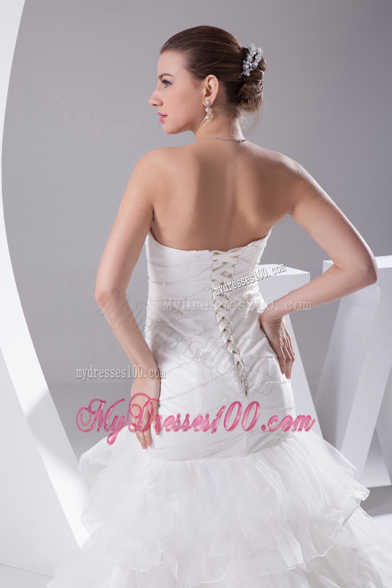 Diamonds Appliques and Ruffled Layers Decorated Trumpet Dress for Brides
