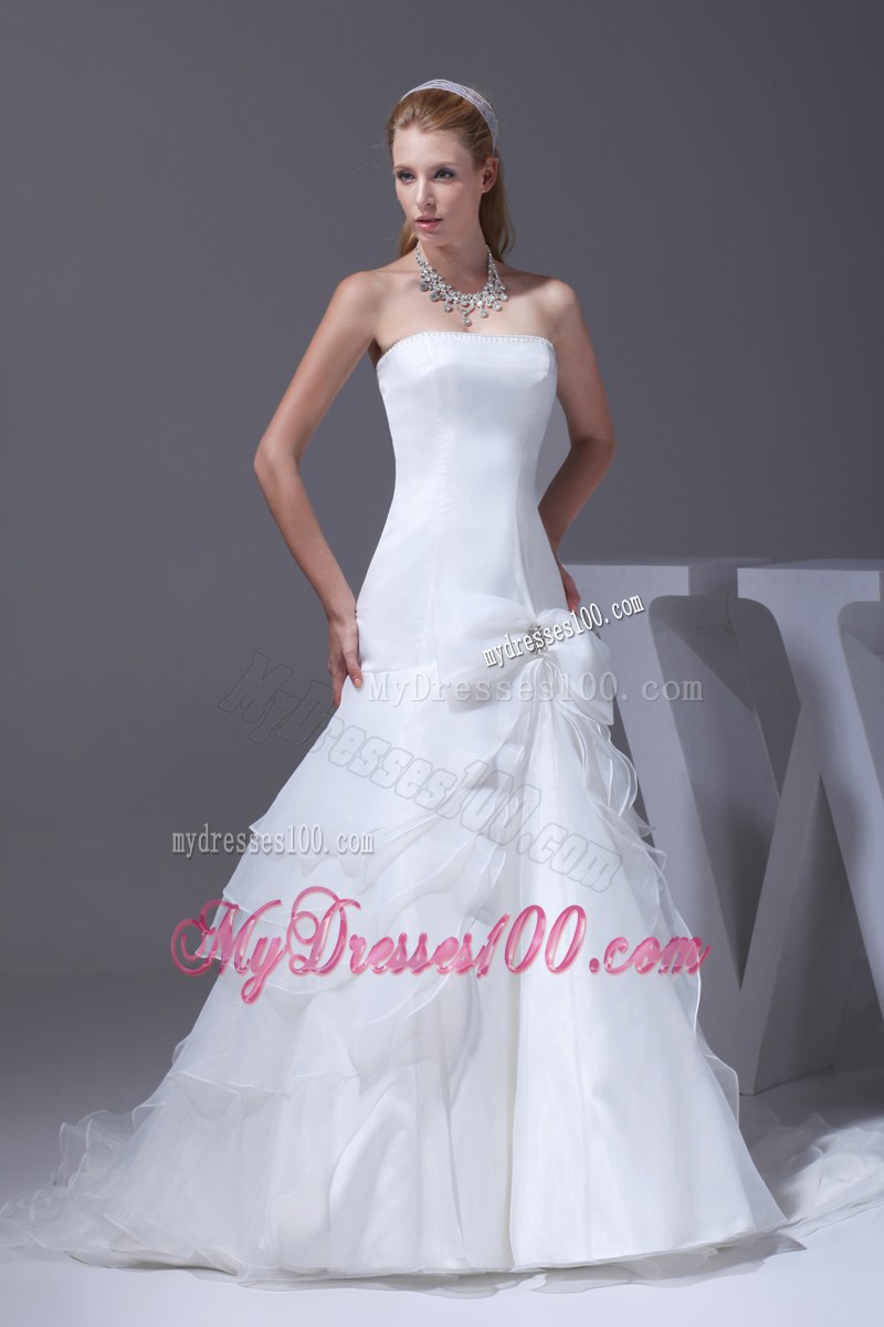 Sheath Court Train Slit Dress for Wedding with Layers and A Beaded Bowknot