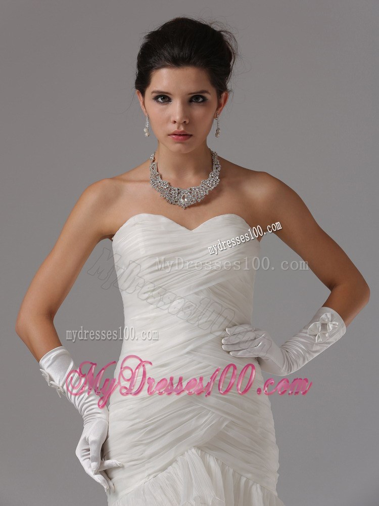 Simple Style Ruffle-layers Chapel Train White Wedding Dresses in Fashion