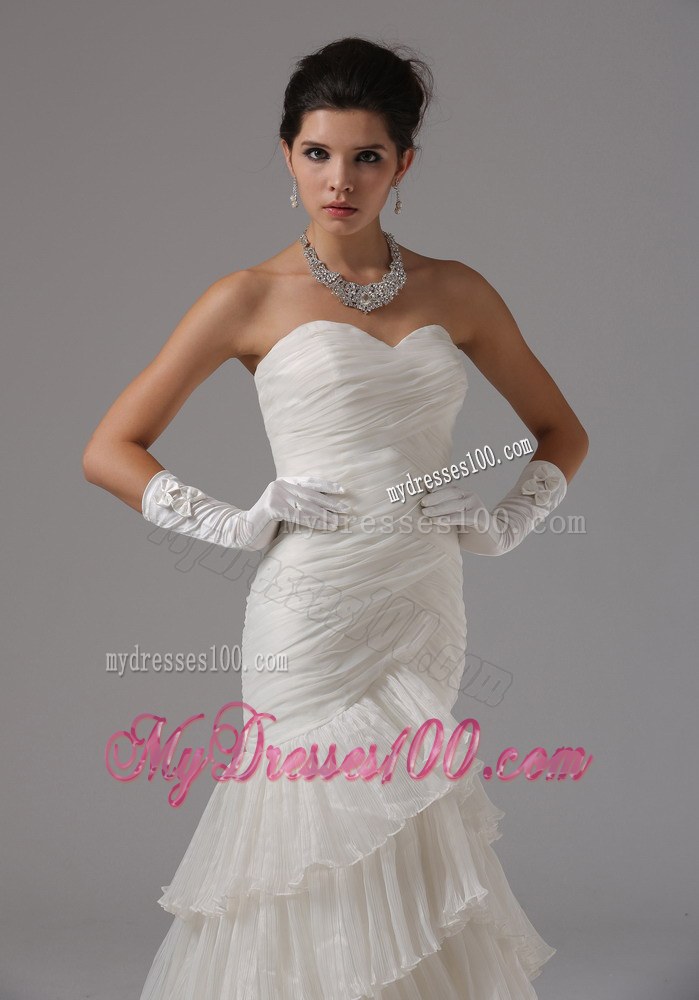 Simple Style Ruffle-layers Chapel Train White Wedding Dresses in Fashion