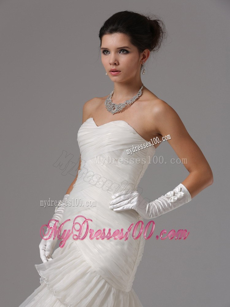 Simple Style Ruffle-layers Chapel Train White Wedding Dresses in Fashion