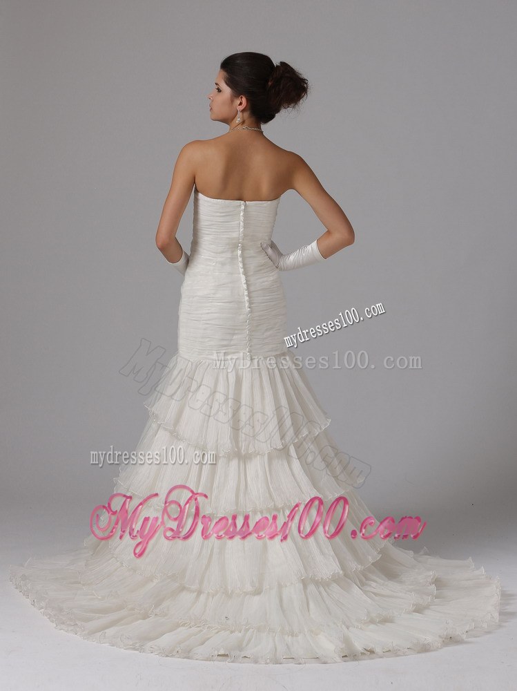 Simple Style Ruffle-layers Chapel Train White Wedding Dresses in Fashion