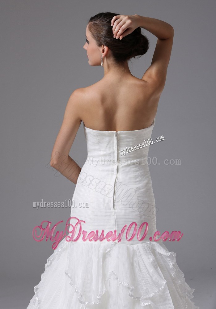 White Mermaid Court Train Bridal Dresses for Wedding with Ruffled Layers