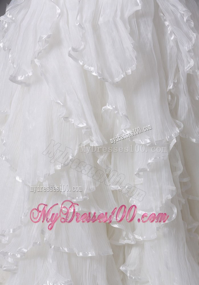 White Mermaid Court Train Bridal Dresses for Wedding with Ruffled Layers