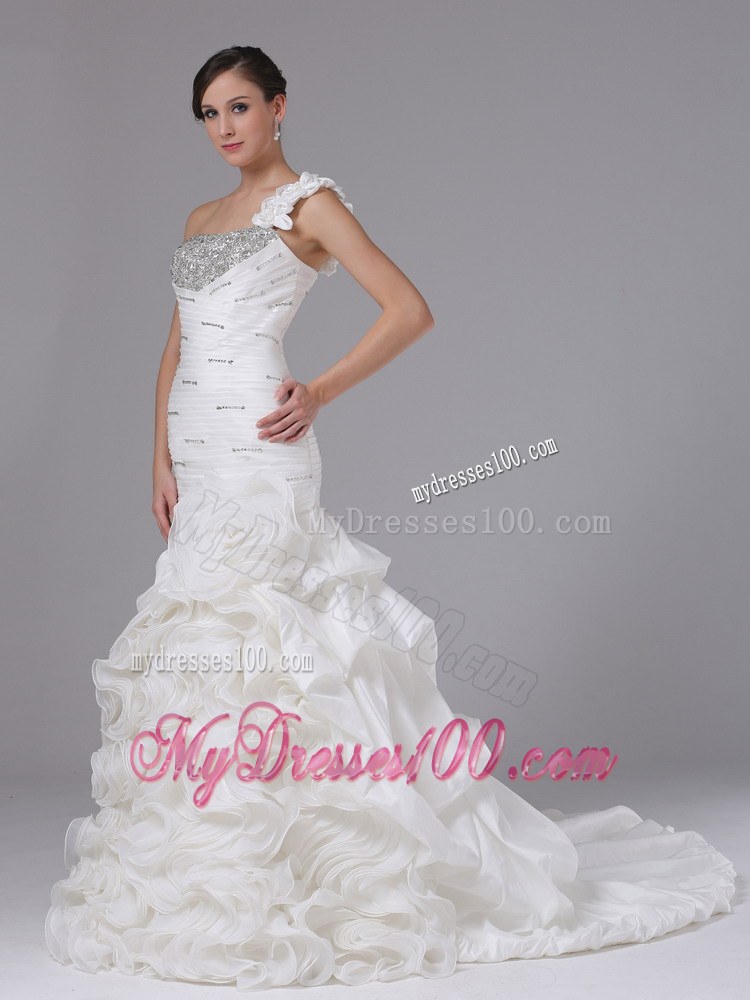 Mermaid One Shoulder Wedding Dresses with Tiers Of Pick-ups and Beading