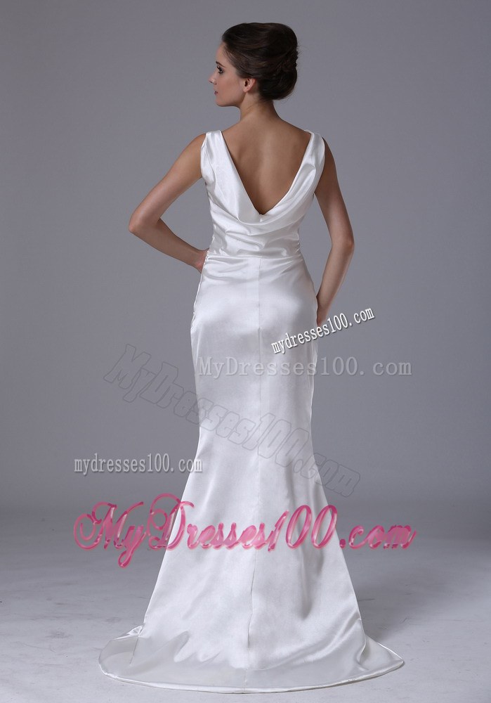 Simple Sleeveless Column Dress For Bride In Satin with Sweep Train