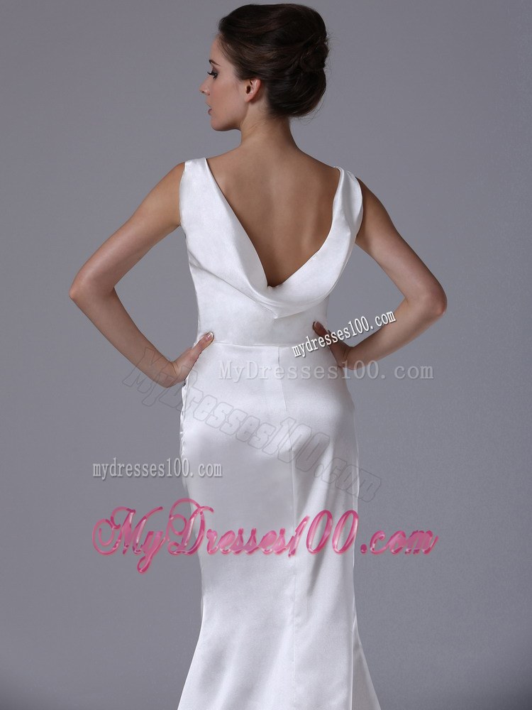 Simple Sleeveless Column Dress For Bride In Satin with Sweep Train