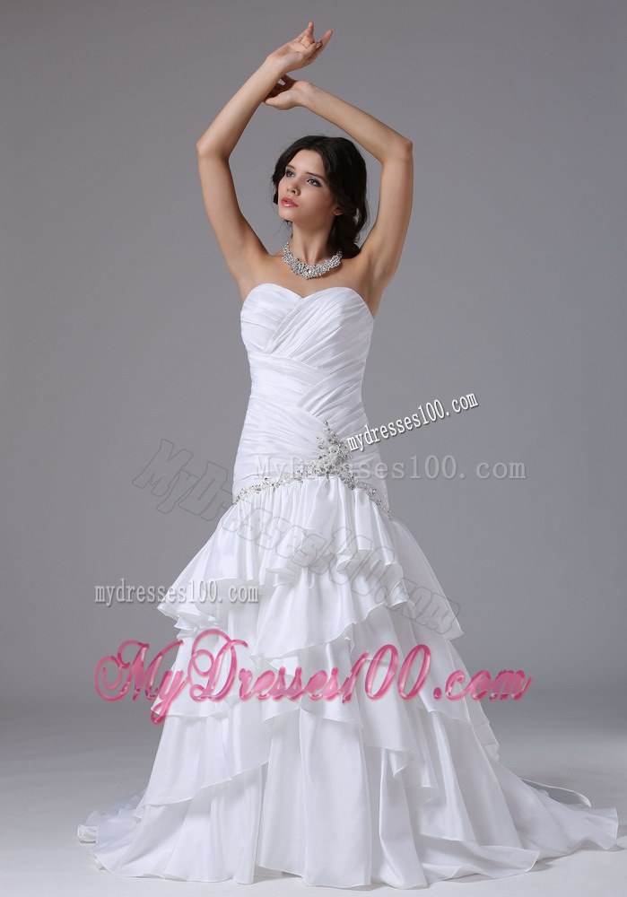 Beautiful Mermaid and Ruched Ruffles Wedding Bridal Gown with Pick-Ups