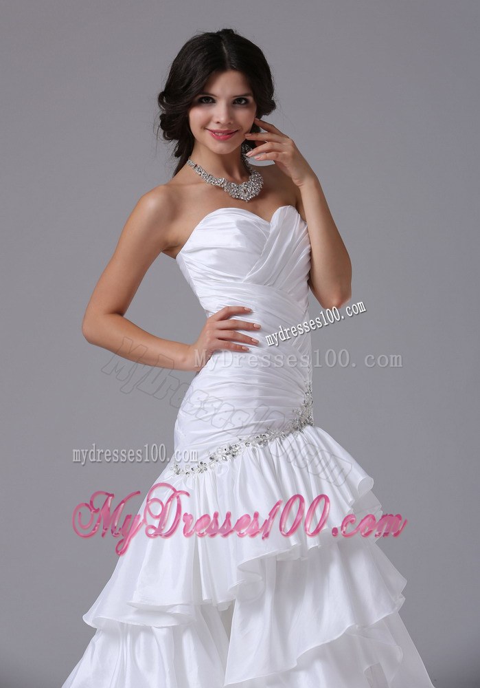 Beautiful Mermaid and Ruched Ruffles Wedding Bridal Gown with Pick-Ups
