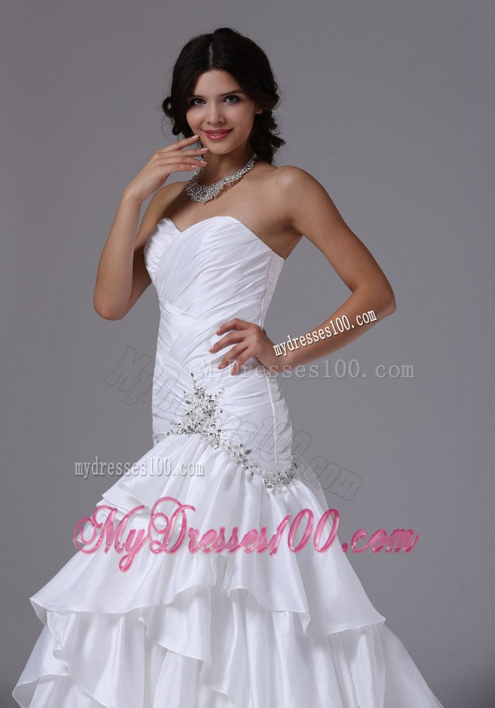 Beautiful Mermaid and Ruched Ruffles Wedding Bridal Gown with Pick-Ups
