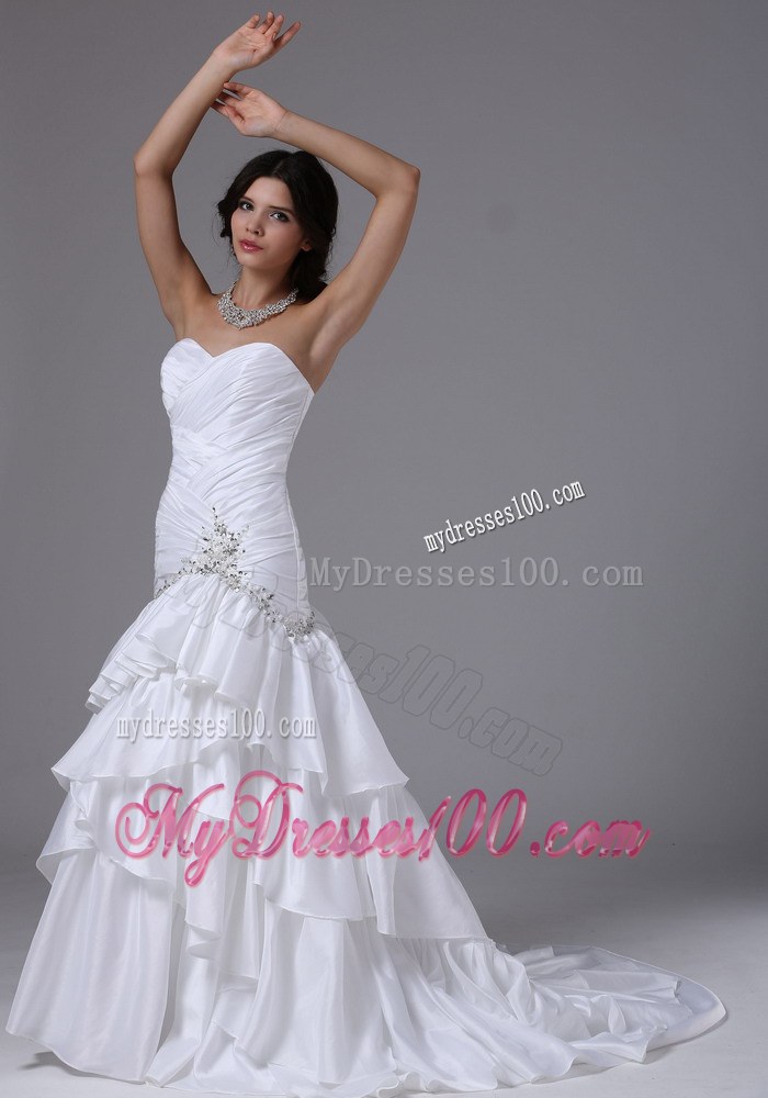 Beautiful Mermaid and Ruched Ruffles Wedding Bridal Gown with Pick-Ups
