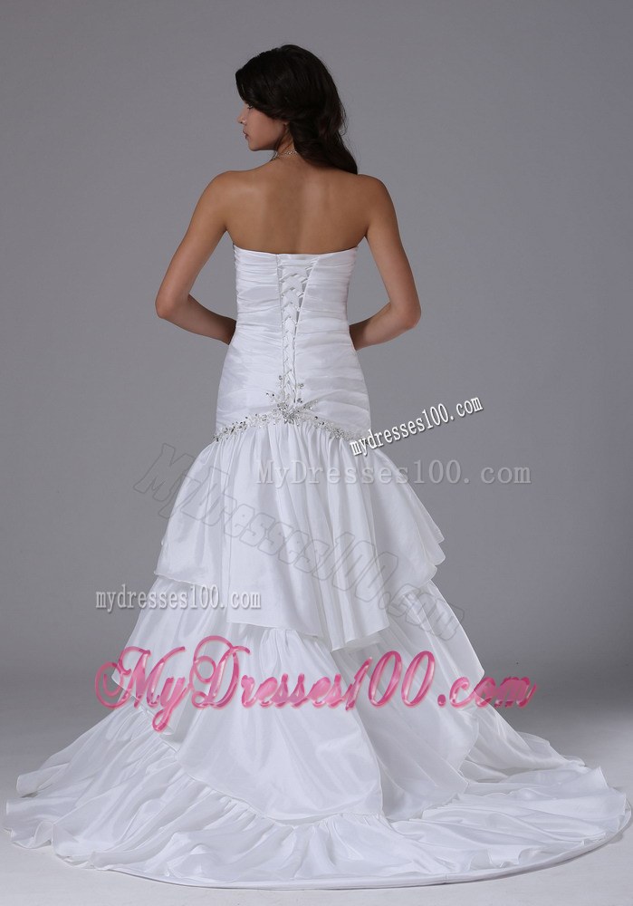 Beautiful Mermaid and Ruched Ruffles Wedding Bridal Gown with Pick-Ups
