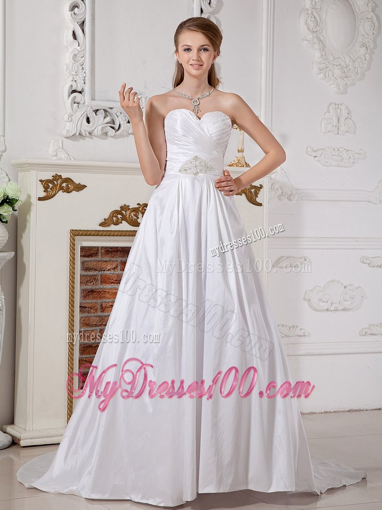 Sweetheart and Ruched Bodice for Beaded Court Train Wedding Bridal Dress