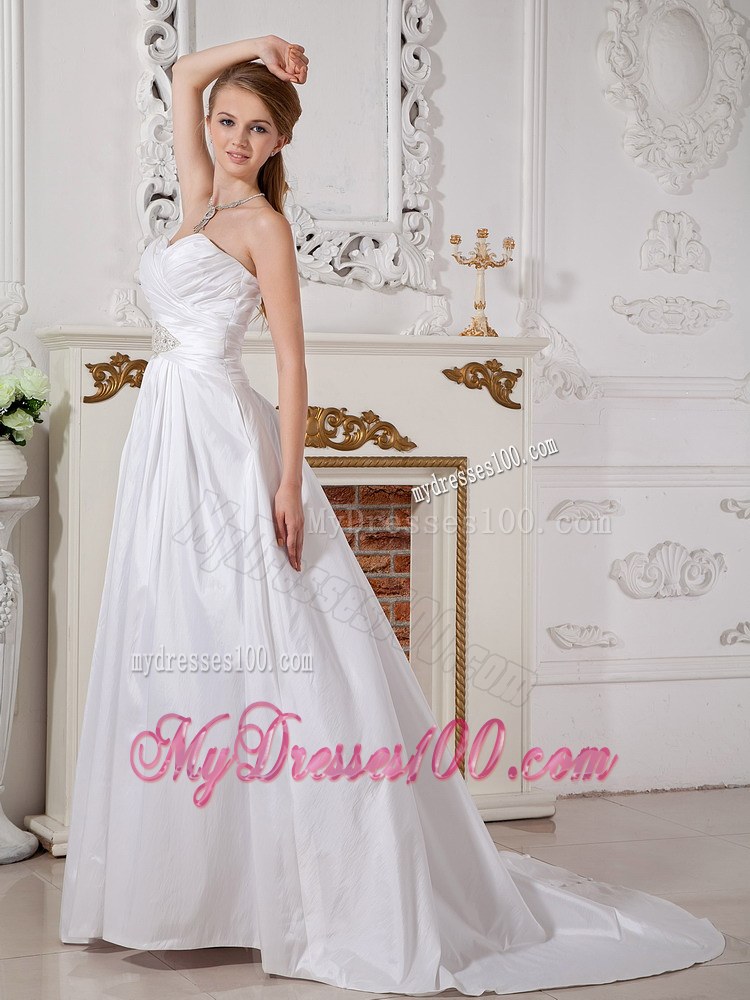 Sweetheart and Ruched Bodice for Beaded Court Train Wedding Bridal Dress