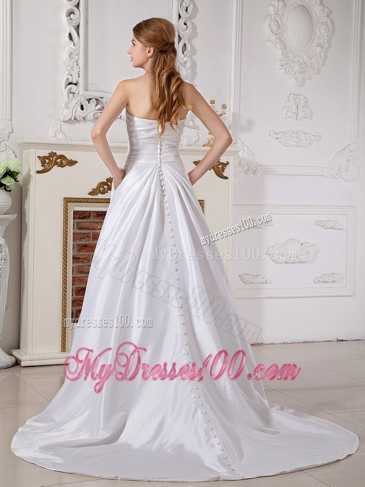 Sweetheart and Ruched Bodice for Beaded Court Train Wedding Bridal Dress
