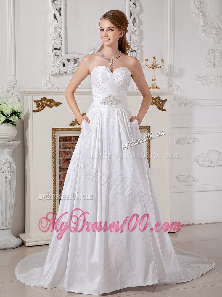 Sweetheart and Ruched Bodice for Beaded Court Train Wedding Bridal Dress