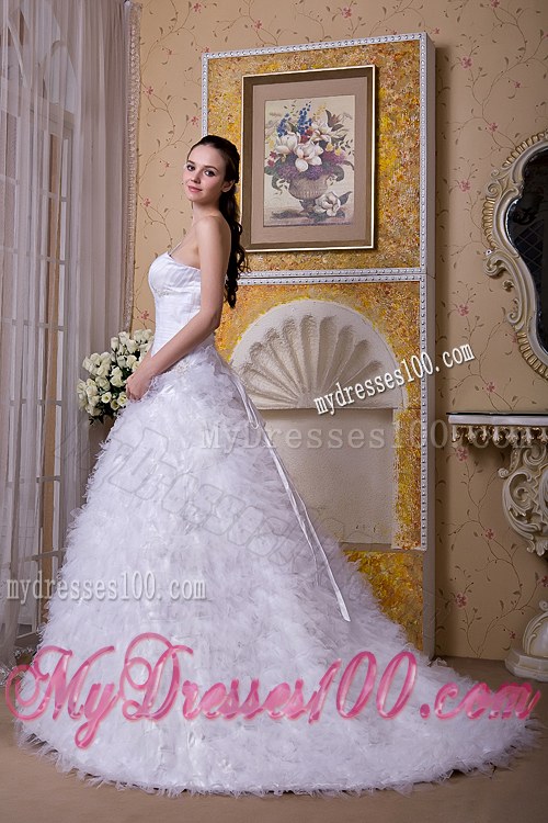 Sheer One Shoulder Court Train Bridal Dresses Unique From The Small Ruffles
