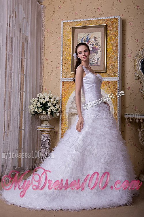 Sheer One Shoulder Court Train Bridal Dresses Unique From The Small Ruffles